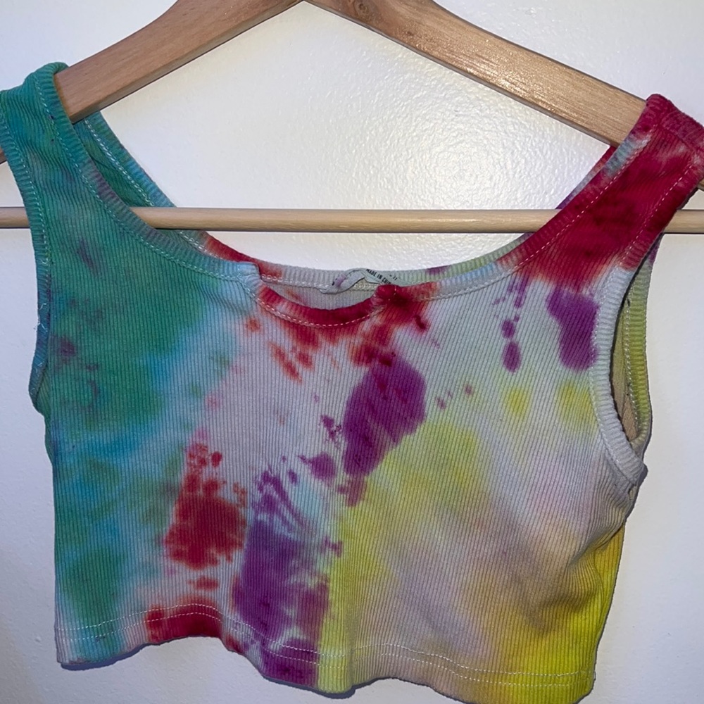 Shein Girls Rib-Knit Crop Tank Top (Originally white, self tie-dyed)
